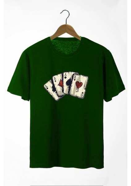 Oversize Önü Iskambil Kağıdı Baskılı T-Shirt