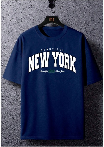 Unisex Beautiful New York Baskılı Oversize Boyamalı Tişört modelleri