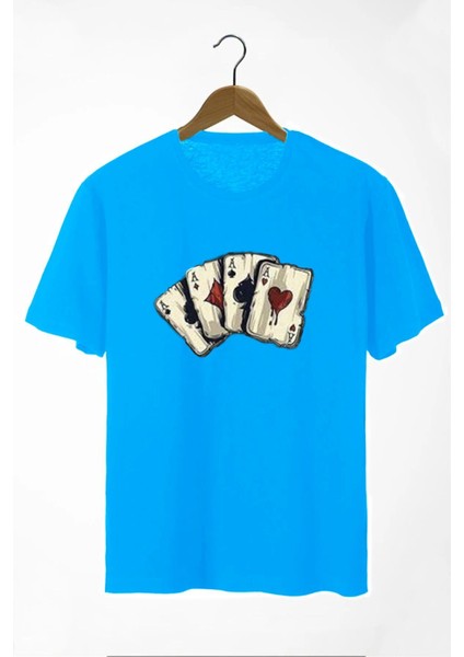 Oversize Önü Iskambil Kağıdı Baskılı T-Shirt