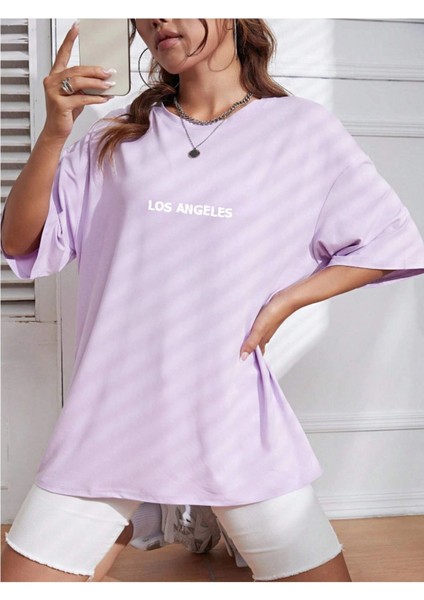 Unisex Kadın/erkek Los Angeles Renkli Özel Baskılı Oversize Pamuk Penye Bisiklet Yaka T-Shirt modelleri