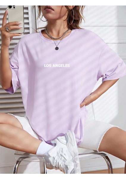 Unisex Kadın/erkek Los Angeles Renkli Özel Baskılı Oversize Pamuk Penye Bisiklet Yaka T-Shirt fırsatları