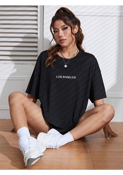 Unisex Kadın/erkek Los Angeles Renkli Özel Baskılı Oversize Pamuk Penye Bisiklet Yaka T-Shirt fiyatları