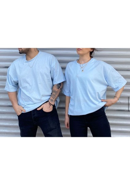Unisex Oversize Bisiklet Yaka Sevgili Kombin 2 Li Paket Tshirt