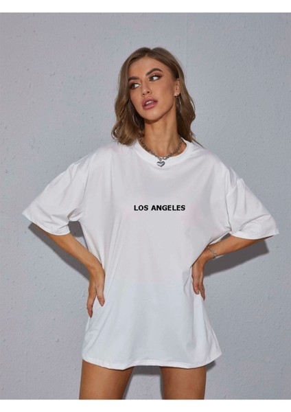 Unisex Kadın/erkek Los Angeles Renkli Özel Baskılı Oversize Pamuk Penye Bisiklet Yaka T-Shirt fiyatları