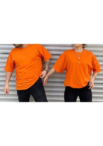 Unisex Oversize Bisiklet Yaka Sevgili Kombin 2 Li Paket Tshirt