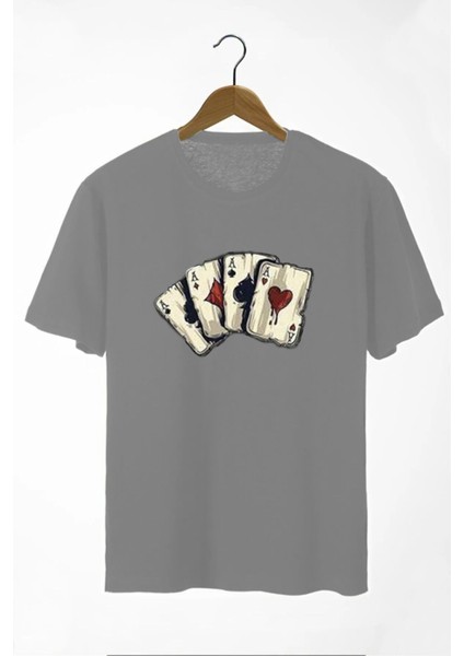 Oversize Önü Iskambil Kağıdı Baskılı T-Shirt