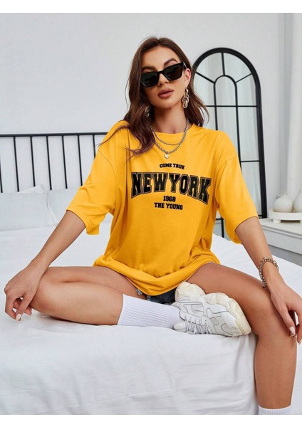 Unisex Kadın/erkek New York Özel Baskılı Renkli Oversize Penye T-Shirt fiyatları