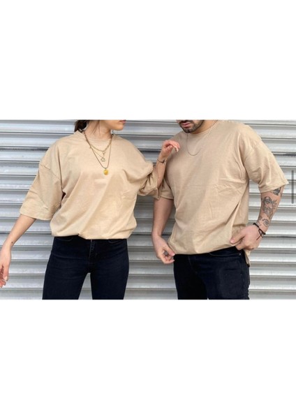 Unisex Oversize Bisiklet Yaka Sevgili Kombin 2 Li Paket Tshirt