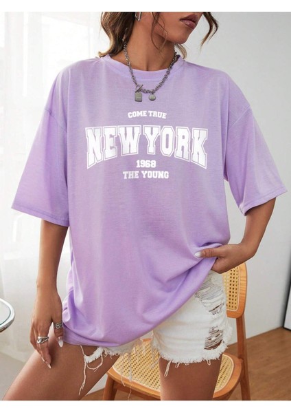 Unisex Kadın/erkek New York Özel Baskılı Renkli Oversize Penye T-Shirt modelleri