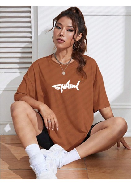 Unisex Kadın/erkek Shark Renkli Özel Baskılı Oversize Pamuk Bisiklet Yaka Penye T-Shirt modelleri
