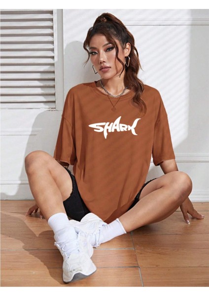 Unisex Kadın/erkek Shark Renkli Özel Baskılı Oversize Pamuk Bisiklet Yaka Penye T-Shirt fırsatları
