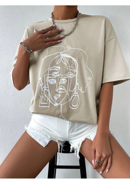 Unisex Yüz Baskılı Oversize Tshirt fırsatları