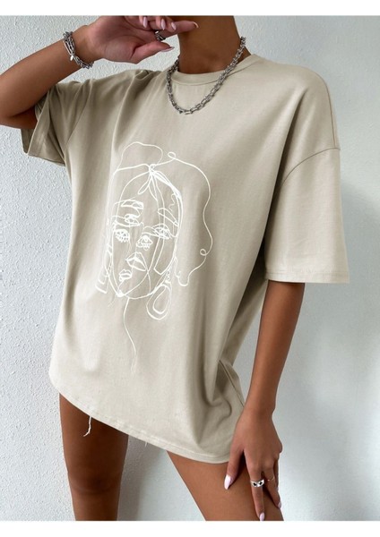 Unisex Yüz Baskılı Oversize Tshirt indirimleri