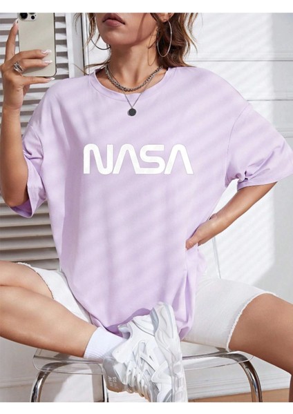 Unisex Nasa Renkli Özel Baskılı Oversize Pamuk Penye T-Shirt