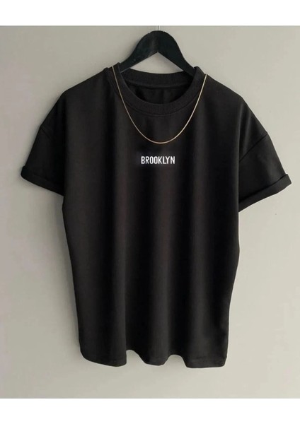 Erkek Beyaz Brooklyn Oversize Bisiklet Yaka Tshirt