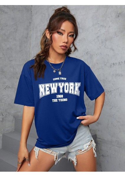 Unisex Kadın/erkek New York Özel Baskılı Renkli Oversize Penye T-Shirt fırsatları