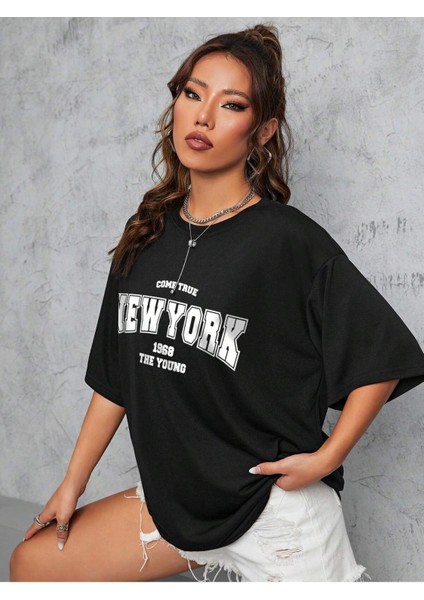 Unisex Kadın/erkek New York Özel Baskılı Renkli Oversize Penye T-Shirt fırsatları
