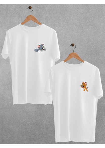 Tom ve Jerry Tişört Sevgili Çift Takım Siyah Beyaz Oversize Couple T-Shirt