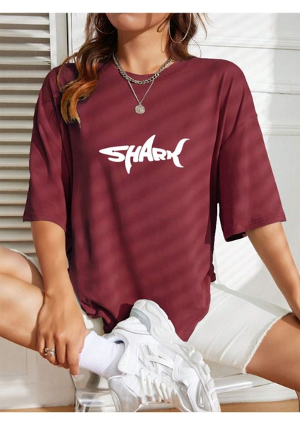 Unisex Kadın/erkek Shark Renkli Özel Baskılı Oversize Pamuk Bisiklet Yaka Penye T-Shirt modelleri
