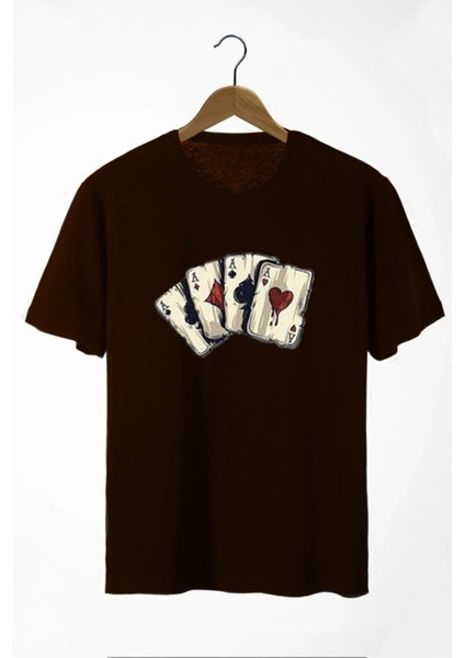 Oversize Önü Iskambil Kağıdı Baskılı T-Shirt