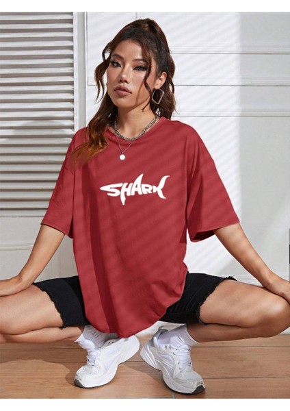 Unisex Kadın/erkek Shark Renkli Özel Baskılı Oversize Pamuk Bisiklet Yaka Penye T-Shirt fiyatları
