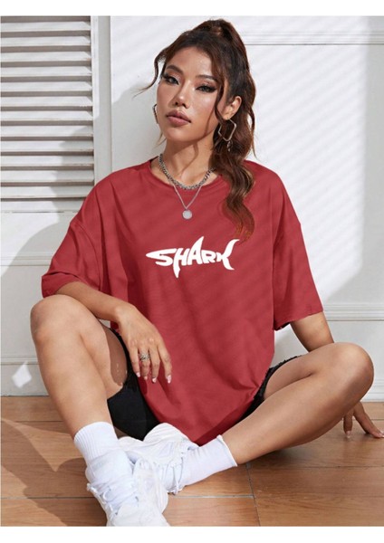 Unisex Kadın/erkek Shark Renkli Özel Baskılı Oversize Pamuk Bisiklet Yaka Penye T-Shirt modelleri