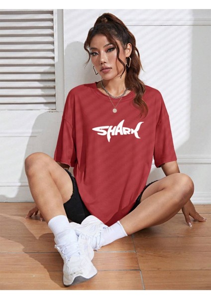 Unisex Kadın/erkek Shark Renkli Özel Baskılı Oversize Pamuk Bisiklet Yaka Penye T-Shirt fırsatları