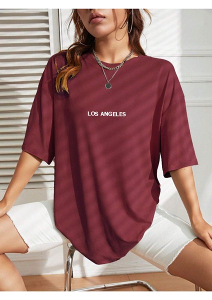 Unisex Kadın/erkek Los Angeles Renkli Özel Baskılı Oversize Pamuk Penye Bisiklet Yaka T-Shirt