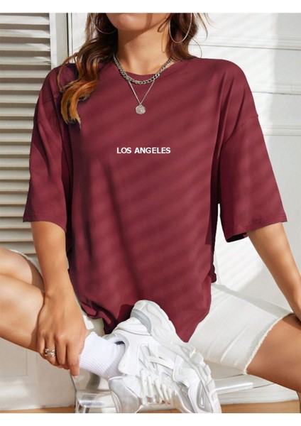 Unisex Kadın/erkek Los Angeles Renkli Özel Baskılı Oversize Pamuk Penye Bisiklet Yaka T-Shirt fiyatları