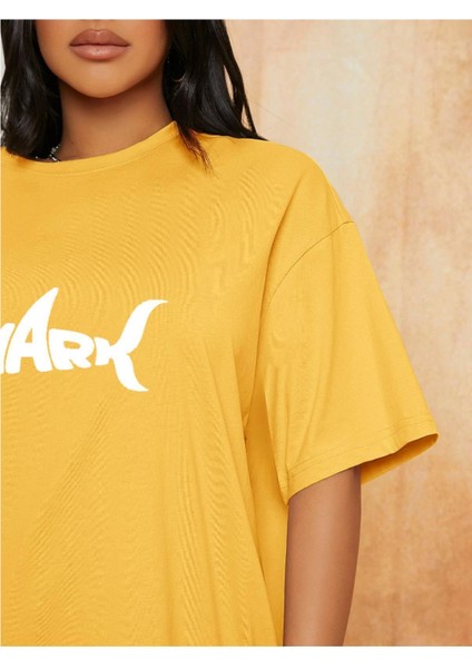 Unisex Kadın/erkek Shark Renkli Özel Baskılı Oversize Pamuk Bisiklet Yaka Penye T-Shirt fiyatları