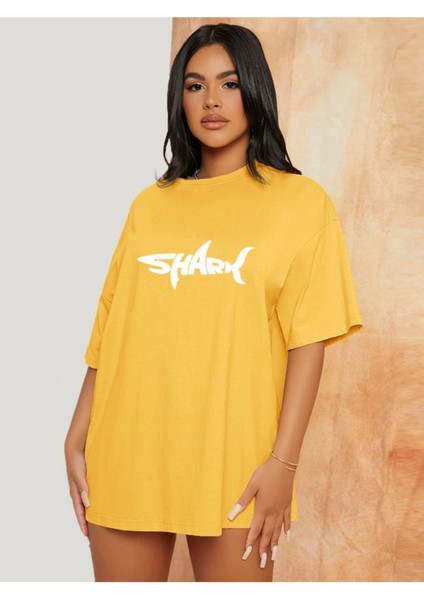 Unisex Kadın/erkek Shark Renkli Özel Baskılı Oversize Pamuk Bisiklet Yaka Penye T-Shirt fırsatları