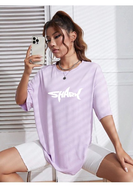 Unisex Kadın/erkek Shark Renkli Özel Baskılı Oversize Pamuk Bisiklet Yaka Penye T-Shirt fırsatları