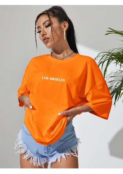Unisex Kadın/erkek Los Angeles Renkli Özel Baskılı Oversize Pamuk Penye Bisiklet Yaka T-Shirt fiyatları