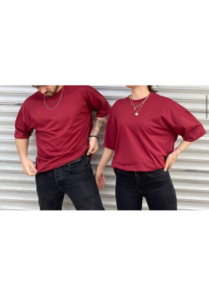 Unisex Kırmızı Bisiklet Yaka Sevgili Kombin 2 Li Paket Tshirt