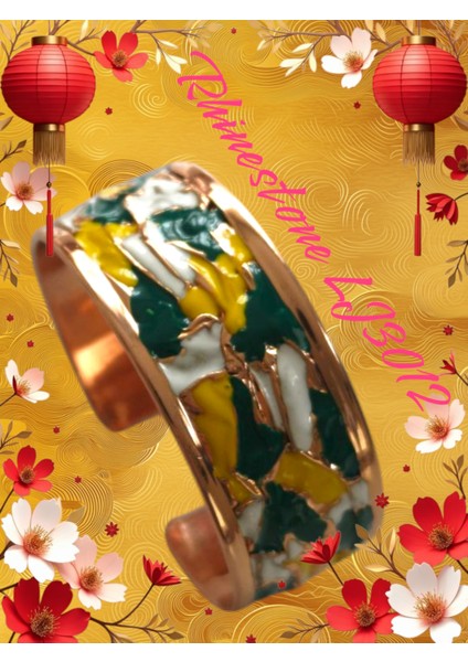 Rhınestone Collectıon LJ3012 Özgün Mine Işlemeleli Bakır Dövme Tasarım Bileklik