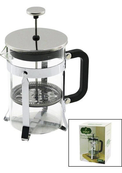 Frechpress 800ML Cam Bitki Süzgeçi Metal Kafes - Plastik Saplı Metal Kaplamalı Pls.kapak (4887)