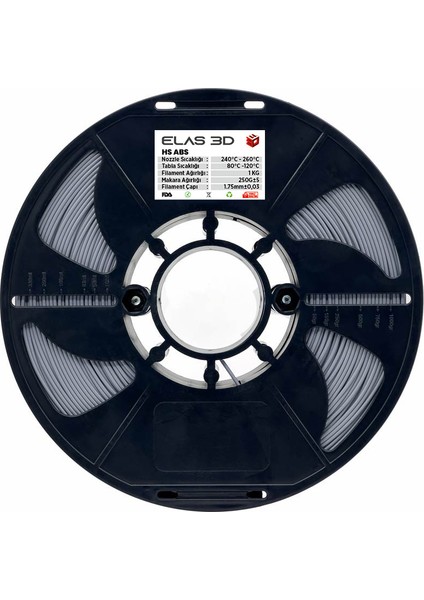 ELAS3D Hs Abs Gri Renk Filament 1.75MM 1kg