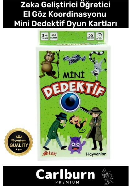 Özel Eğitici Zeka Geliştirici Öğretici Eğlence Aile 55 Parça Mini Dedektif Hayvanlar Oyun Kartı