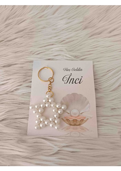 10 Adet Krem Renk Incili Anahtarlık Kartlı Yenidoğan Doğum Günü Mevlüt Hediyelikleri fiyatları