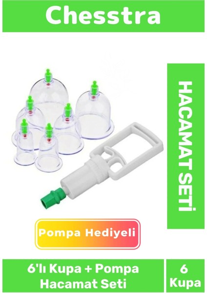 Premium Kupa Parmak Çekme Selülit Çatlk Giderici Vakumlu Masaj Aleti 6'lı Kupa + Pompa Hacamat Seti