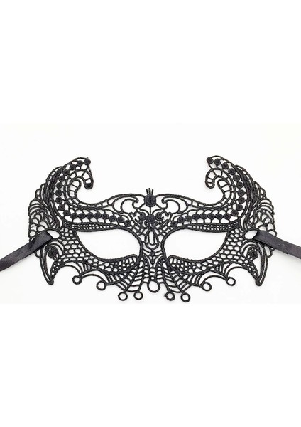 Siyah Renk Kulaklı Dantel Parti Balo Maskesi