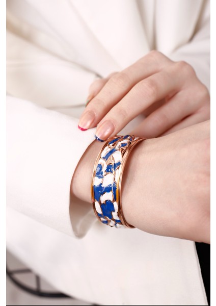 Rhınestone Collectıon LJ3004 Özgün Mine Işlemeleli Bakır Dövme Tasarım Bileklik