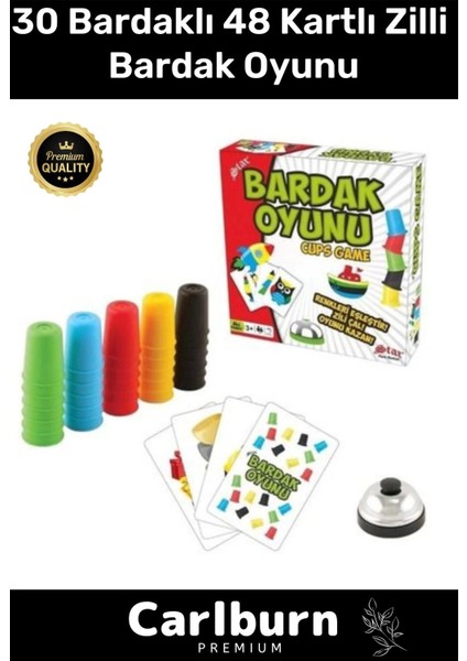 Premium Eğlenceli Özel Gün Renkli Büyük Karton Bira Kupası 30 Bardaklı 48 Kartlı Zilli Oyun Bardağı