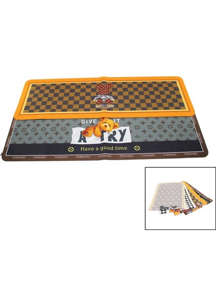 Dikdörtgen Renkli Desenli - Resimli Su Emici - Sihirli Banyo Paspası Elastik 116 x 37.5cm (4887)