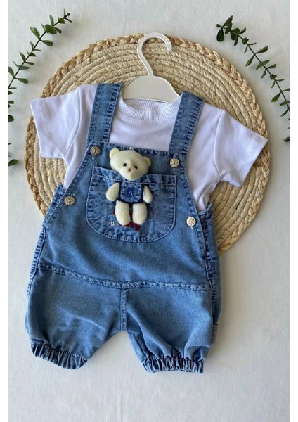Oyuncaklı Bebek Kot Salopet Tişört Takım , Slopet T-Shirt Ikili Takım