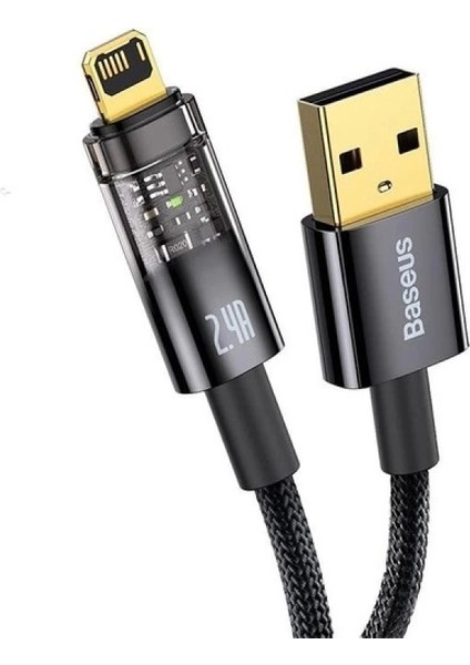Şeffaf Uçlu Iphone 45W USB Hızlı ve Dayanıklı Şarj ve Data Işıklı Örgü Kablo 1 Metre
