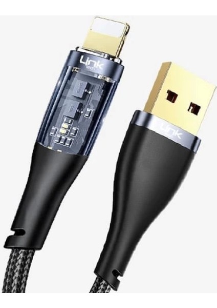 Şeffaf Uçlu Iphone 45W USB Hızlı ve Dayanıklı Şarj ve Data Işıklı Örgü Kablo 1 Metre