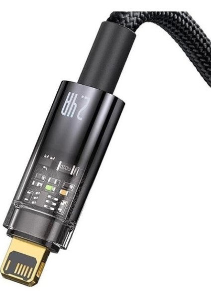 Şeffaf Uçlu Iphone 45W USB Hızlı ve Dayanıklı Şarj ve Data Işıklı Örgü Kablo 1 Metre