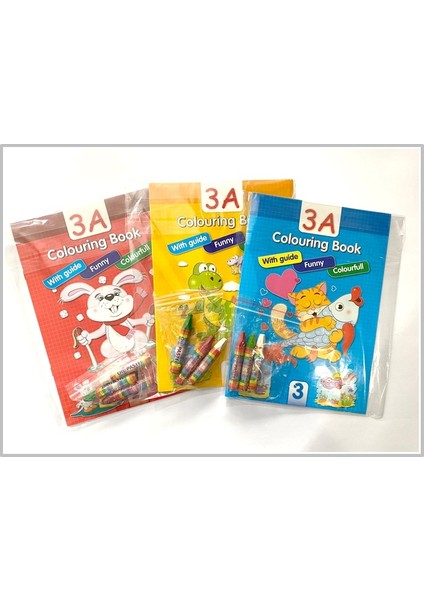 Genel 3A Boyama Kitabı Seti Pastel Boya Hediyeli 3 Adet