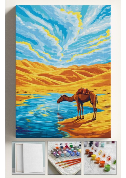 Sayılarla Boyama Seti Kasnaklı Boyalar ve Fırçalar Dahil 40X5CM Çöl Deve